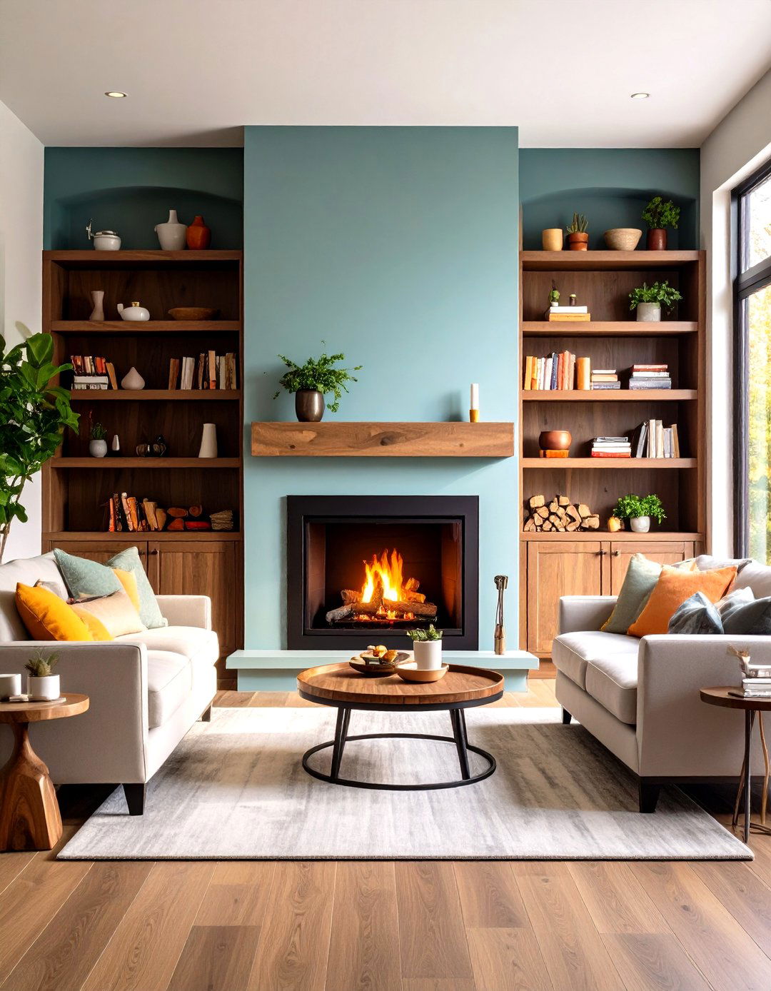 The Integrated Fireplace and Storage Combination - 30 living room storage ideas