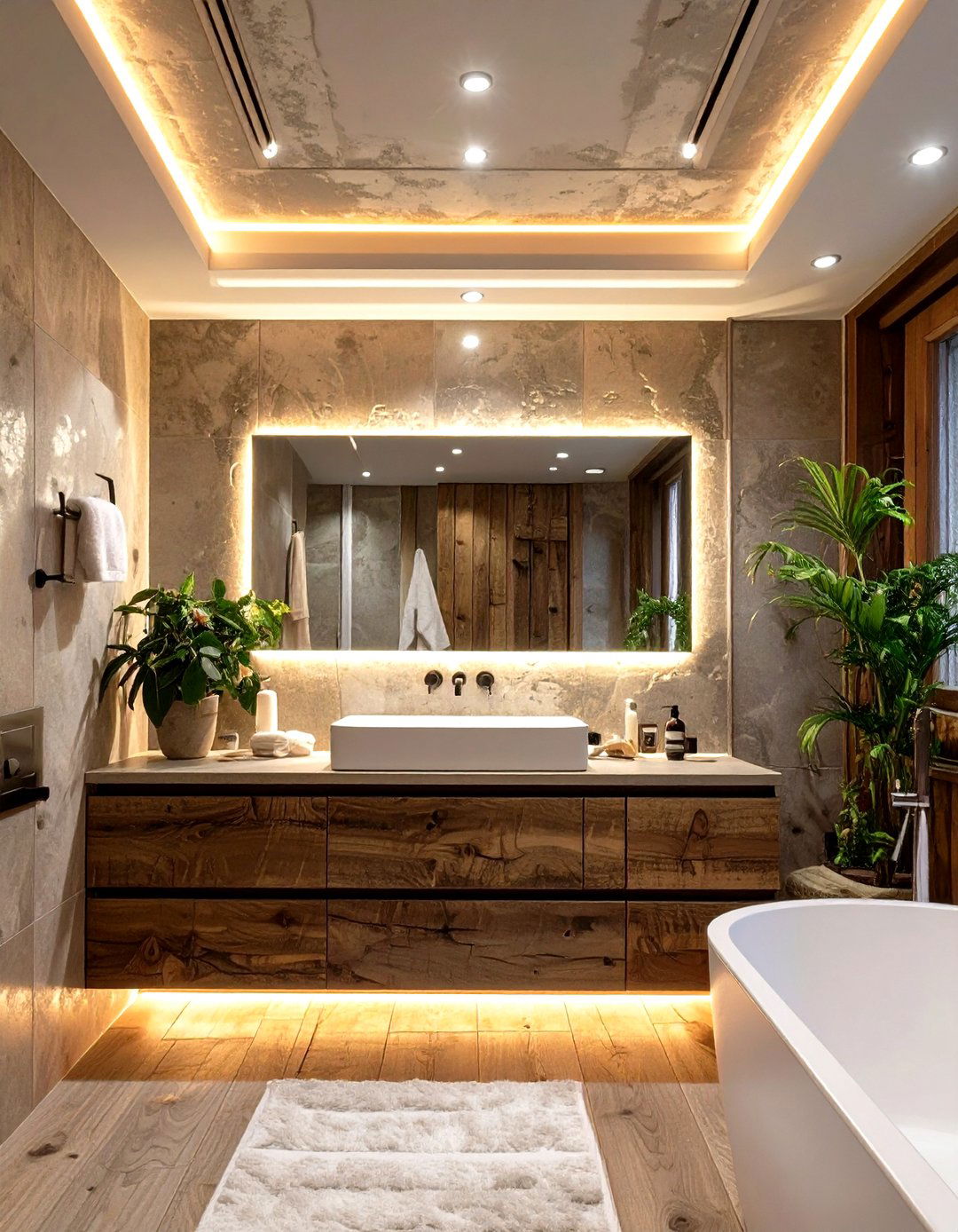 The Integrated Lighting Bathroom - 30 modern rustic bathroom ideas