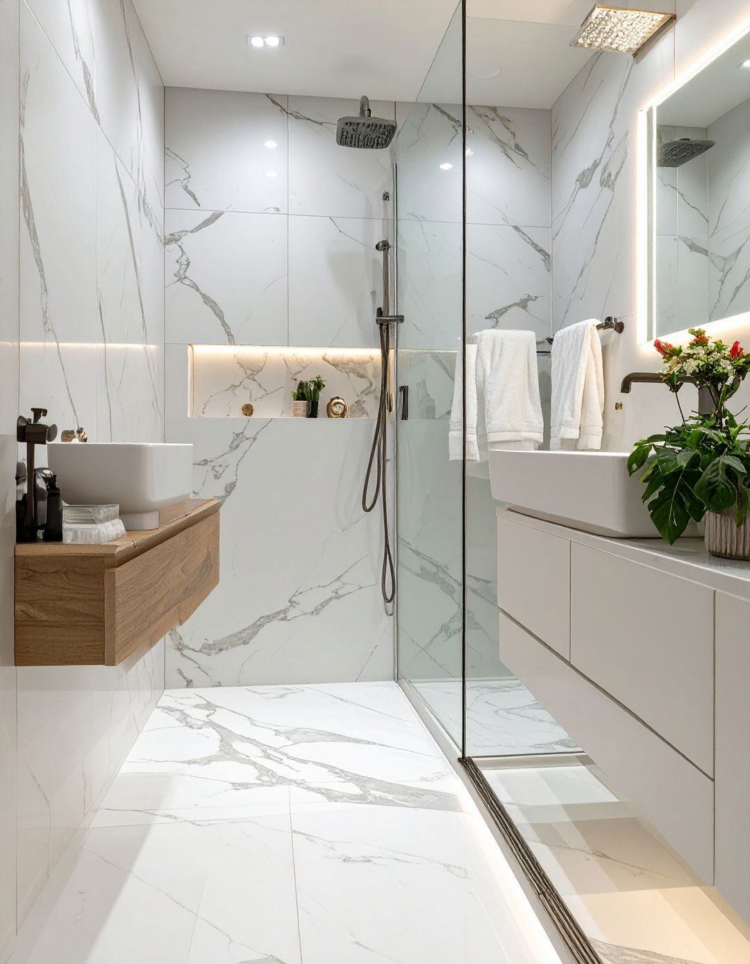 The Integrated Lighting Scheme - 30 modern small bathroom walk in shower ideas