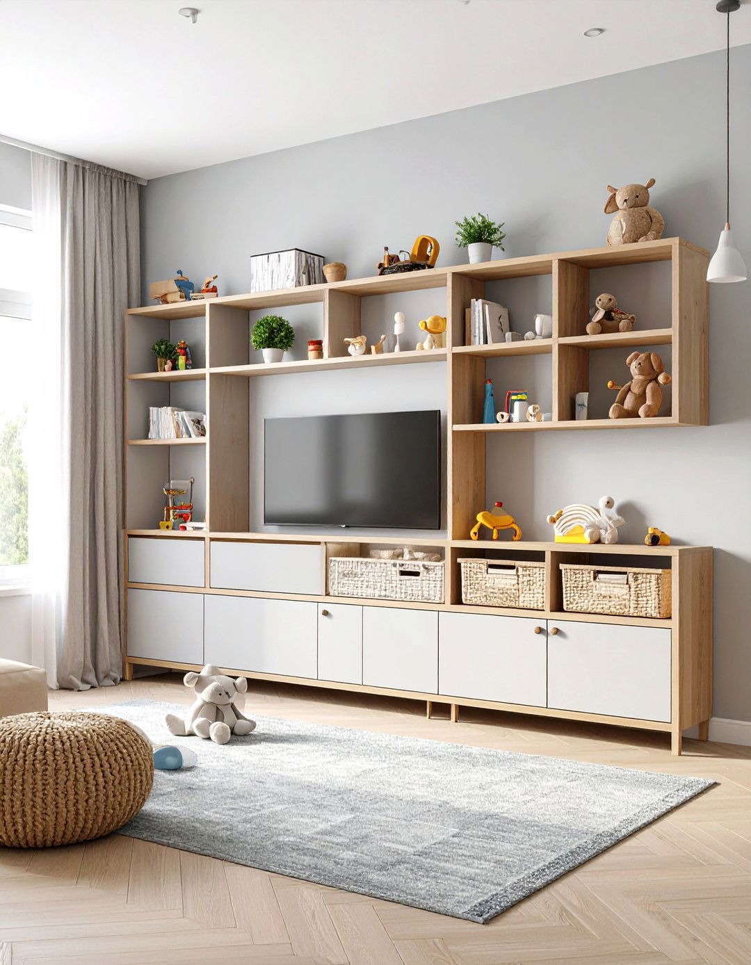 The Integrated Media Center Built In - 30 living room toy storage ideas