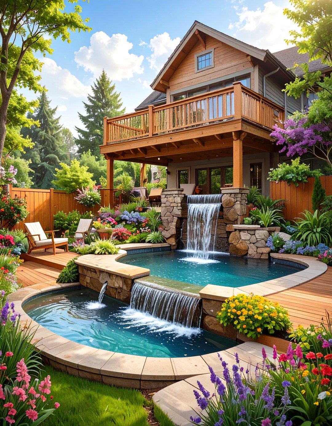 The Integrated Water Feature Deck - 30 multi level deck ideas