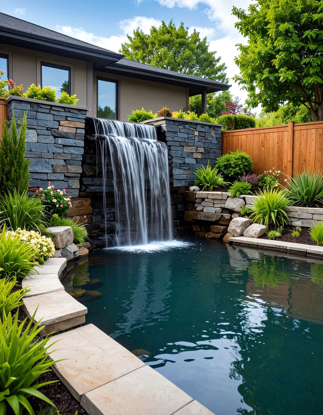 The Integrated Waterfall Garden Wall - 30 garden retaining wall ideas