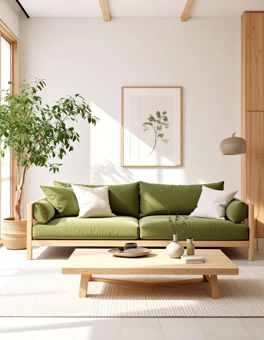 The Japandi Style Living Room - 30 olive green sofa living room ideas