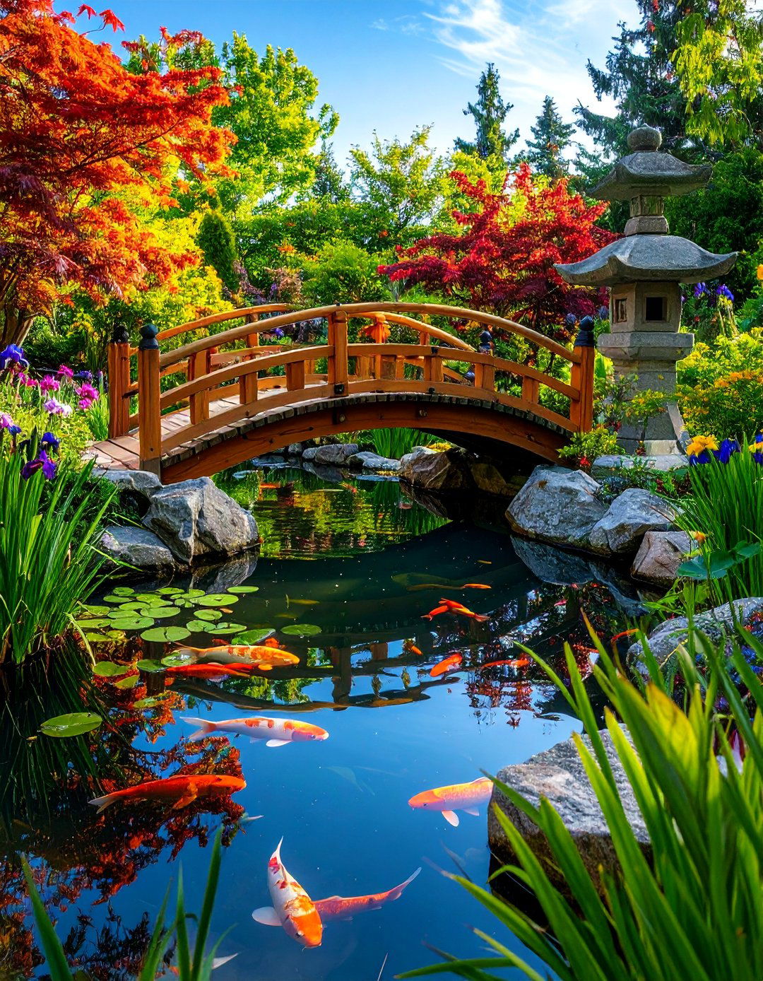 The Japanese Inspired Bridge Pond - 30 backyard koi pond ideas