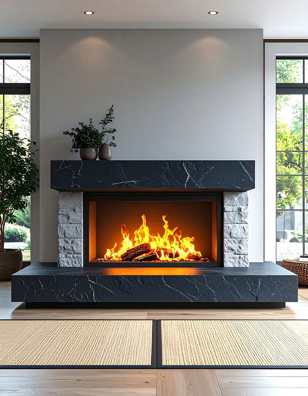 The Japanese Inspired Low Profile Fireplace - 30 living room modern fireplace ideas