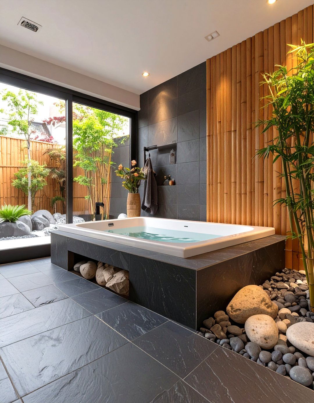The Japanese Zen Bathroom with Natural Tiles - 30 bathroom tile inspiration