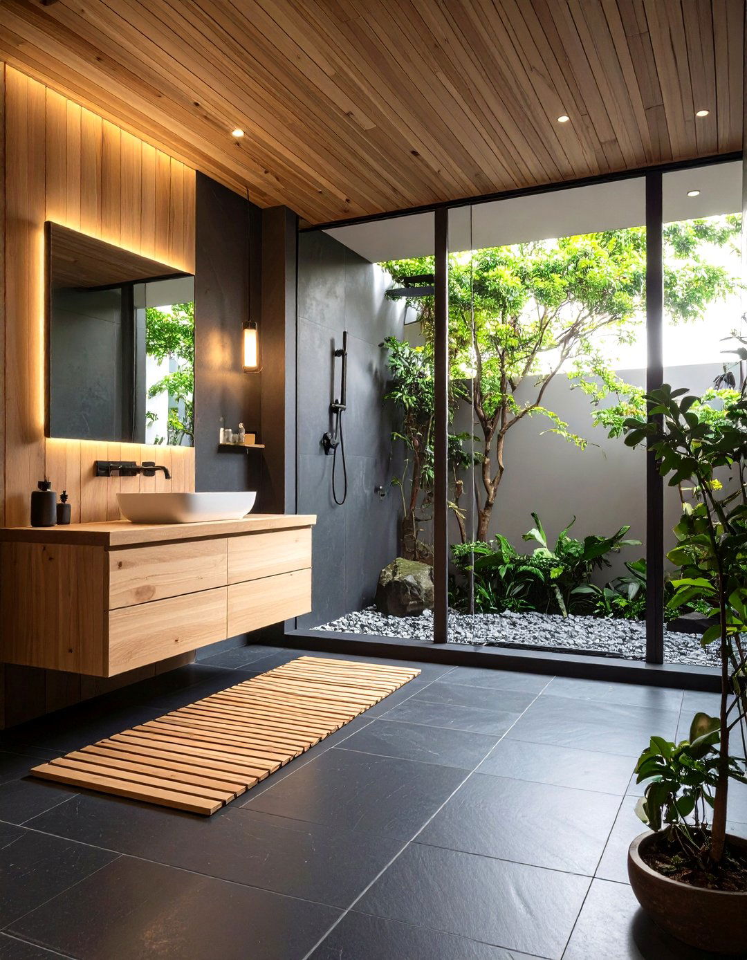 The Japanese Zen Bathroom with Wood Accents - 30 limited space small bathroom designs with shower