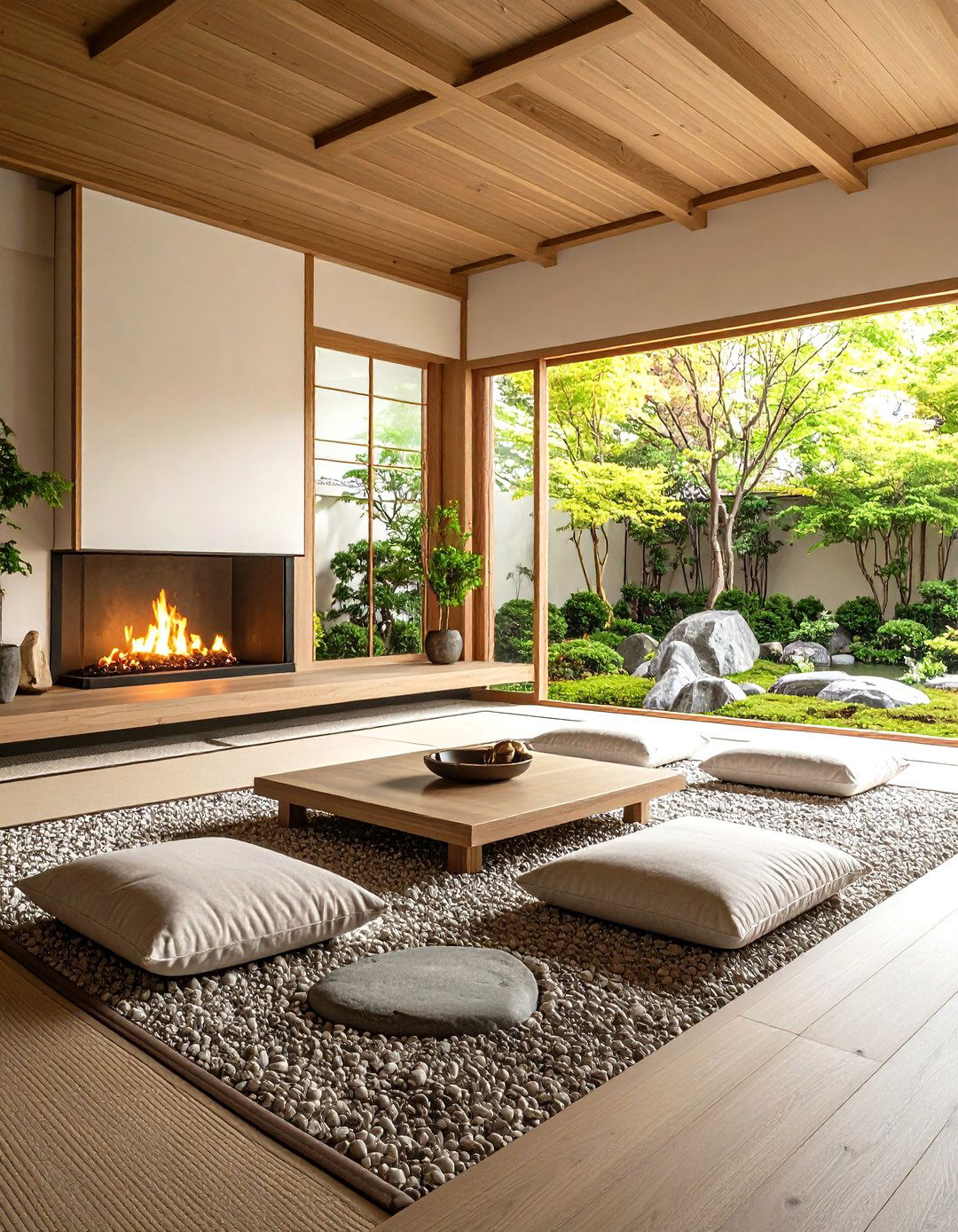 The Japanese Zen Garden Fireplace - 30 living room with fireplace ideas