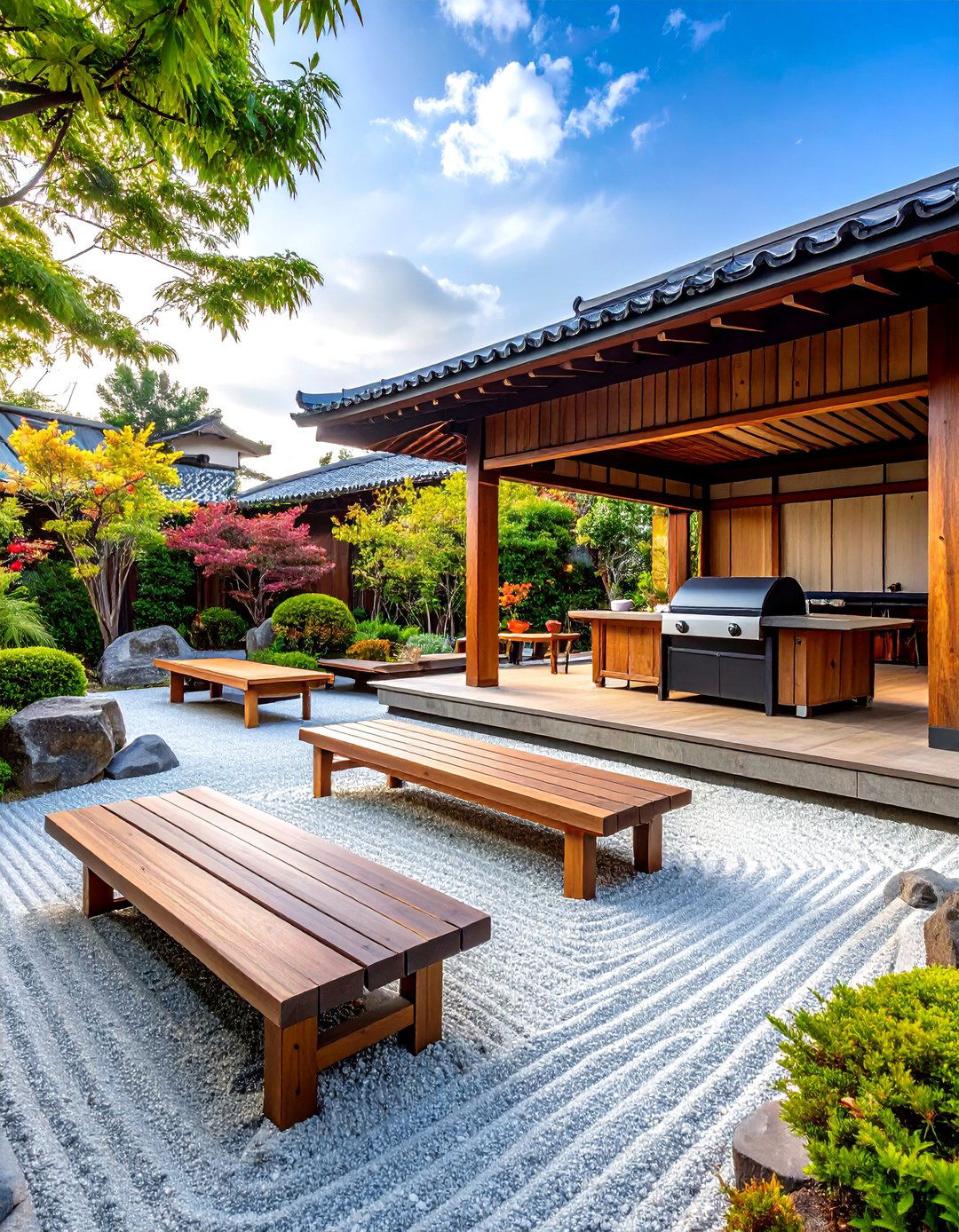 The Japanese Zen Garden Kitchen - 30 backyard covered outdoor kitchen ideas