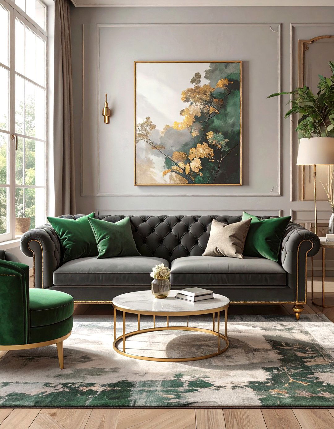 The Jewel Toned Glamour Living Room - 30 dark gray couch living room ideas
