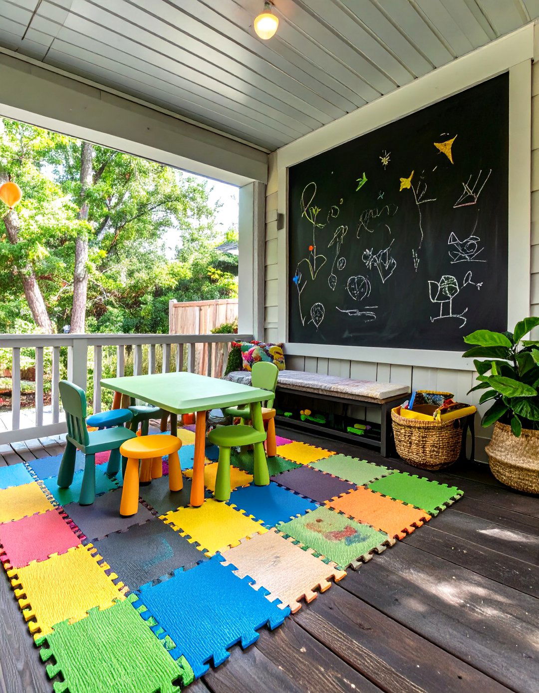 The Kid Friendly Play Zone Porch - 30 back porch ideas on a budget