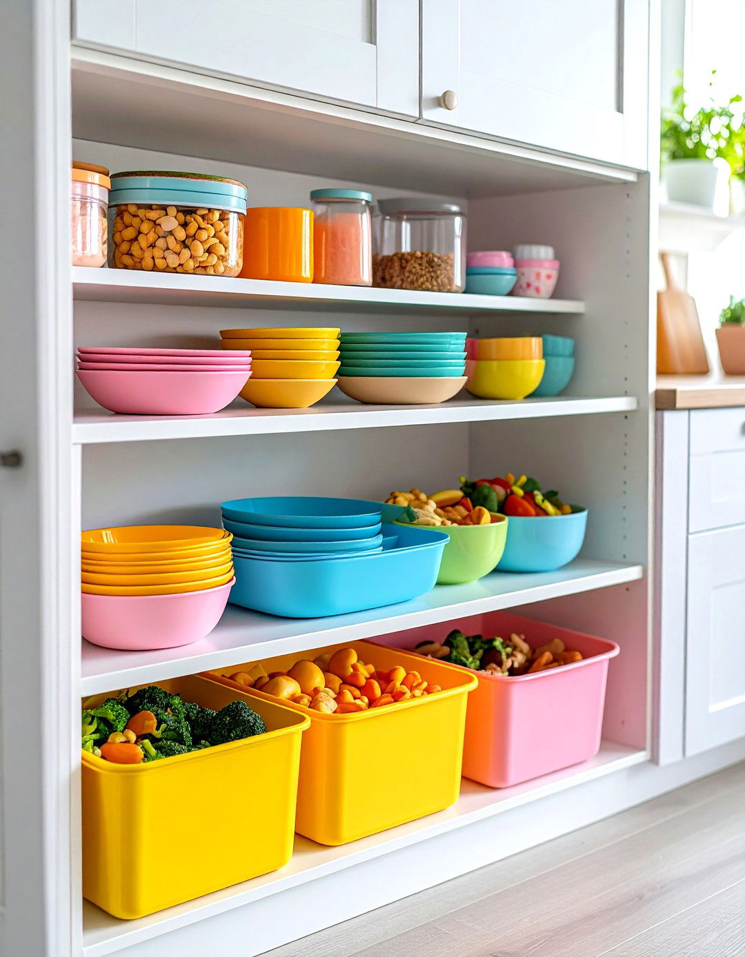 The Kid Friendly Snack and Dish Station - 30 kitchen cabinet organization ideas