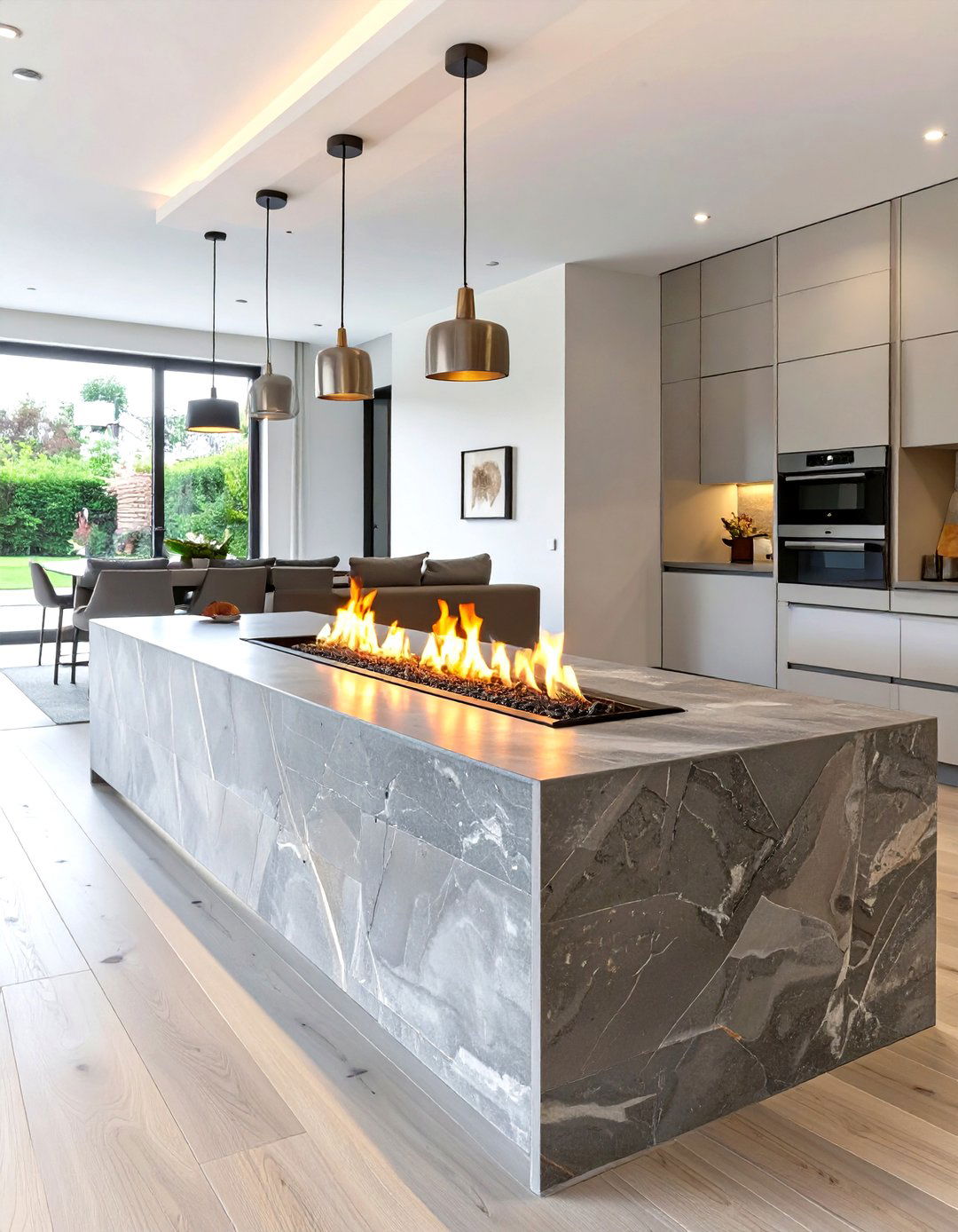 The Kitchen Island with a Built in Fireplace - 30 modern kitchen island ideas