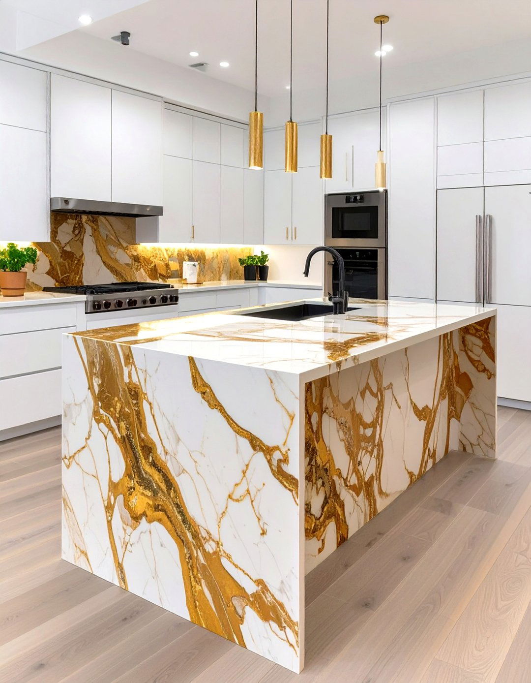 The Kitchen with a Waterfall Island - 30 modern kitchen designs photo gallery