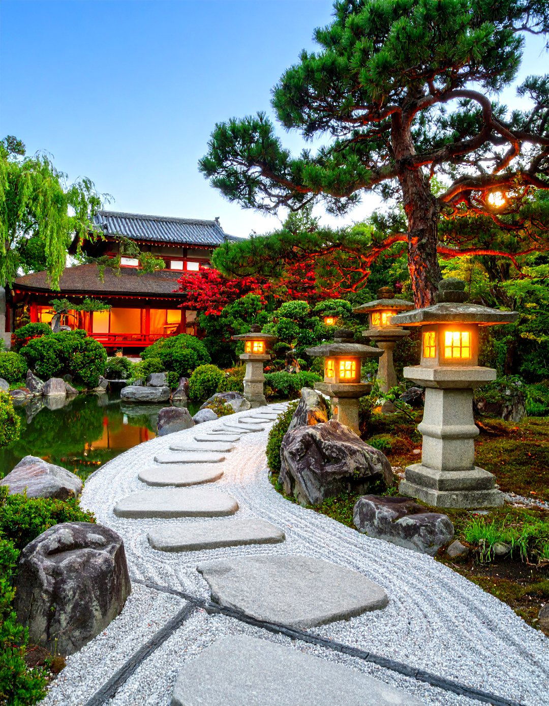 The Lantern Lit Evening Garden - 30 japanese garden ideas