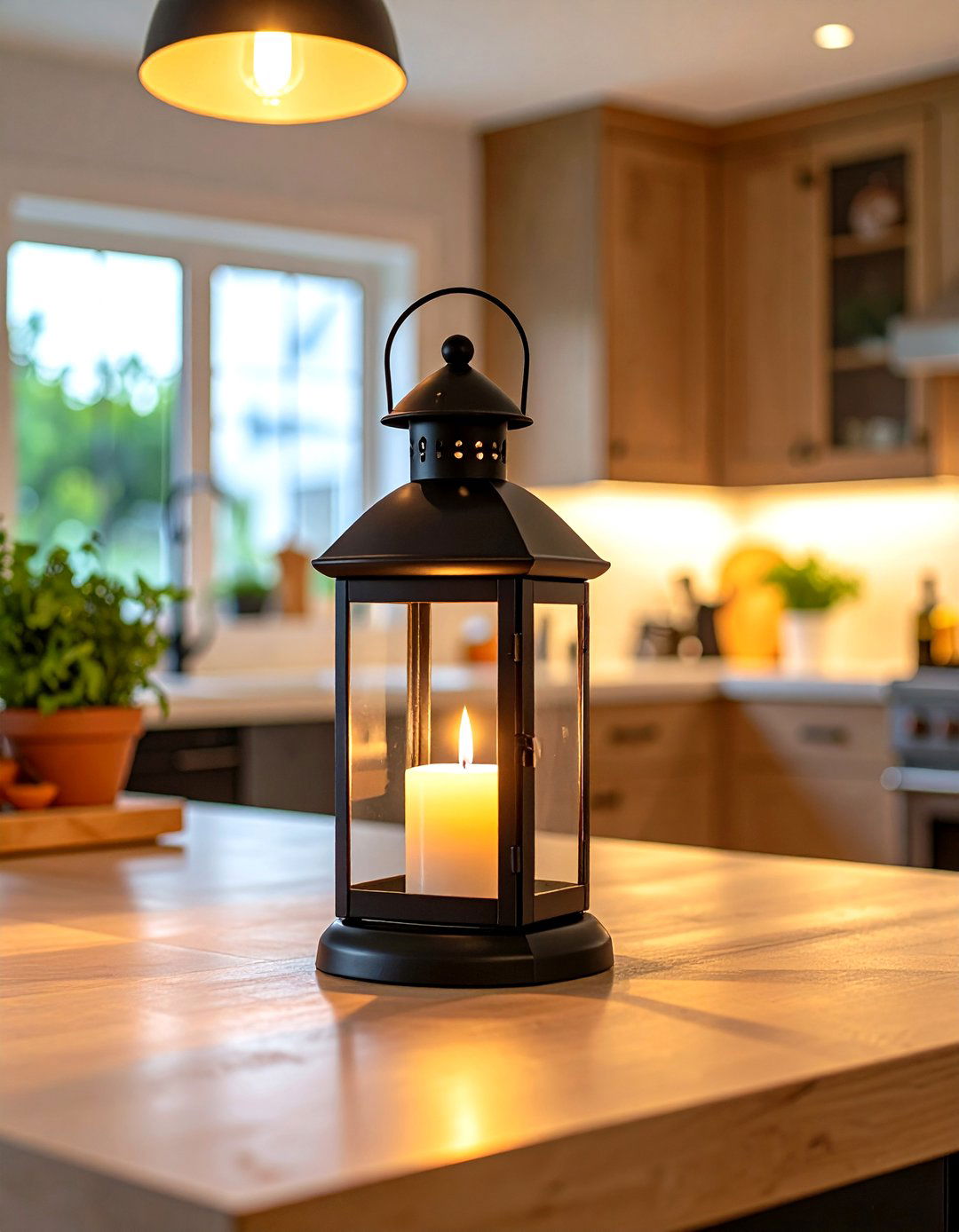 The Lantern with an LED Candle - 30 kitchen island centerpiece ideas