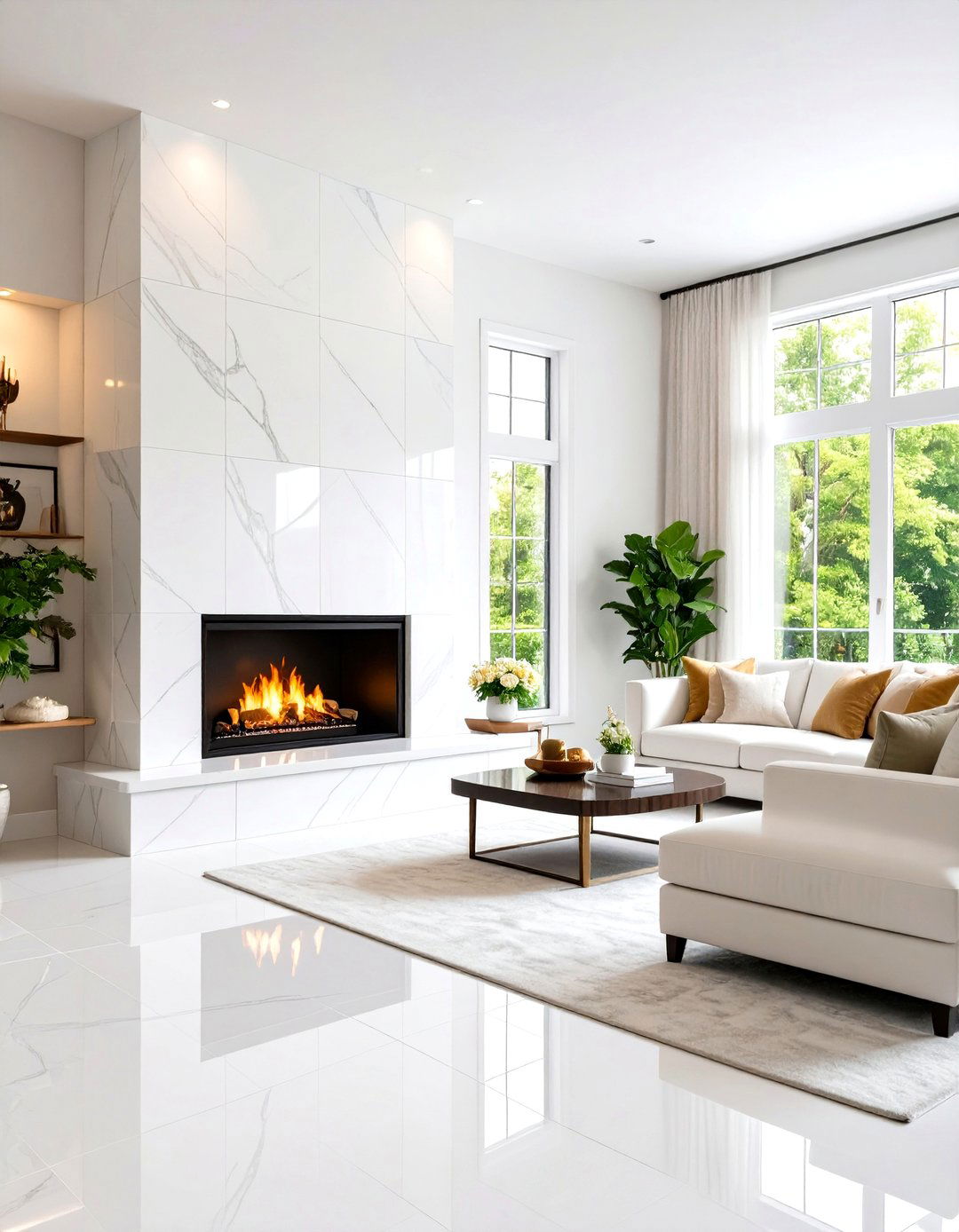 The Large Format Tile Surround Fireplace - 30 living room modern fireplace ideas