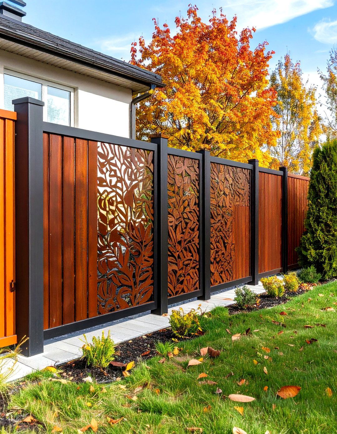 The Laser Cut Metal Screen Fence - 30 front yard privacy ideas
