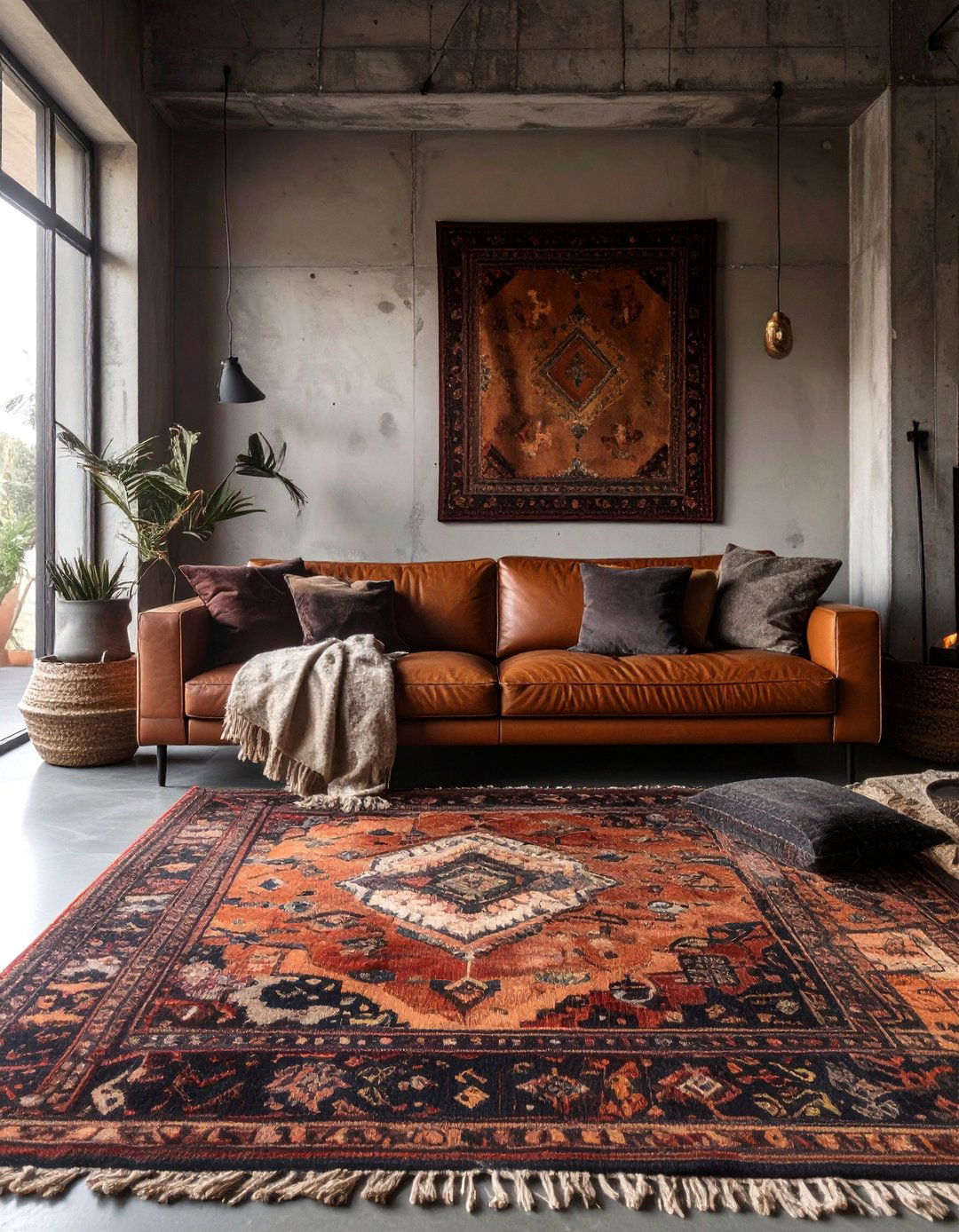 The Layered Textiles in a Brutalist Living Room - 30 brutalism interior design ideas