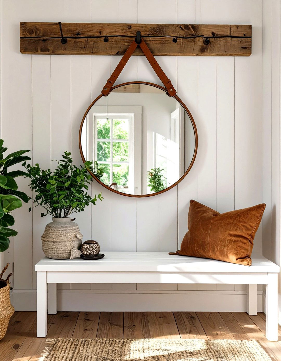 The Leather Strapped Hanging Entryway Mirror - 30 modern entryway mirror ideas