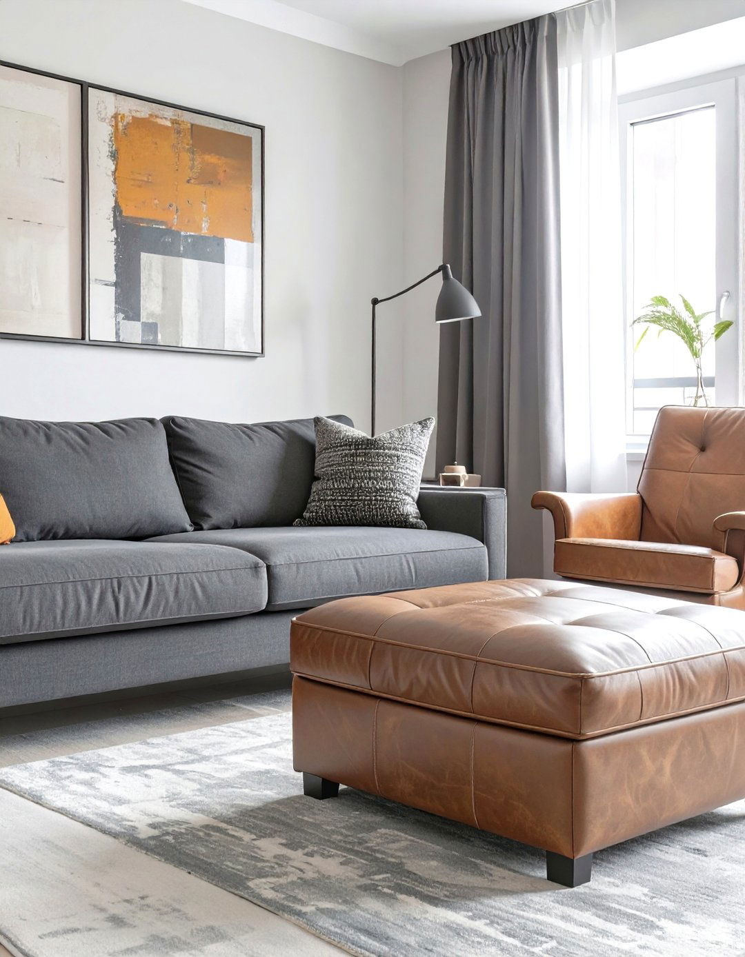 The Leather and Gray Living Room - 30 dark gray couch living room ideas