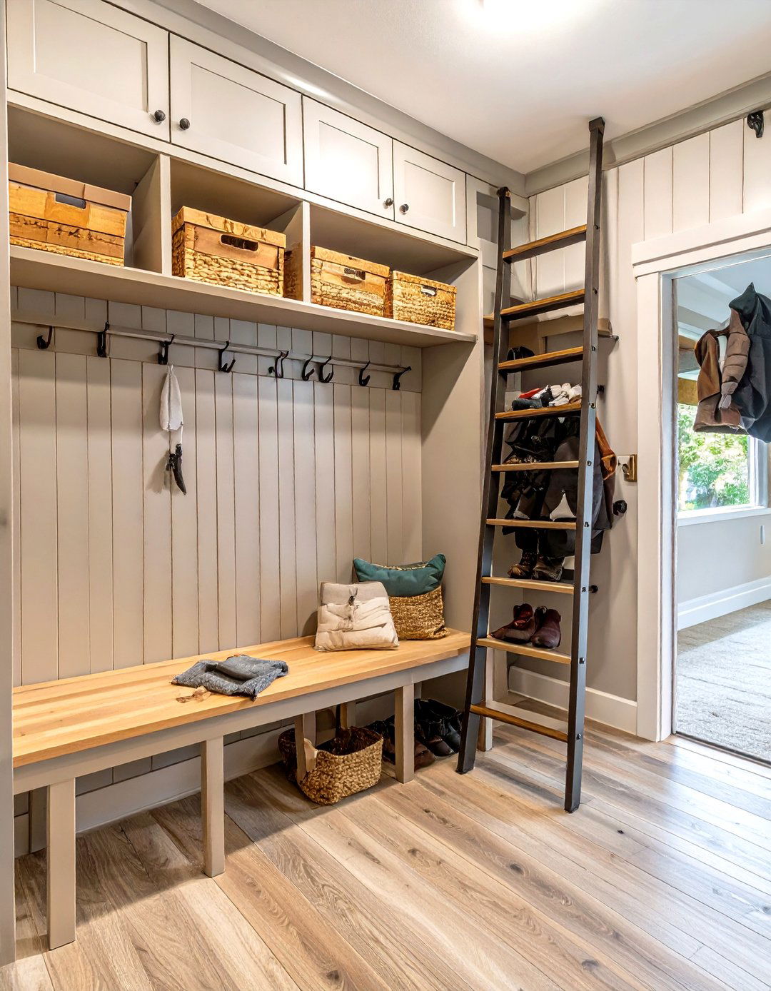 The Library Ladder Garage Mudroom - 30 garage mudroom ideas