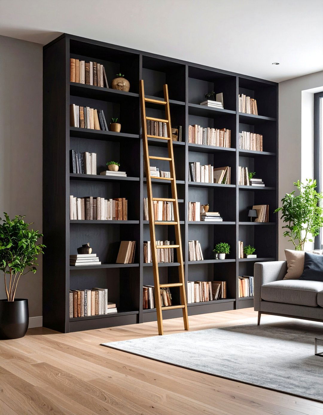 The Library Ladder Living Room Statement - 30 living room bookshelf ideas