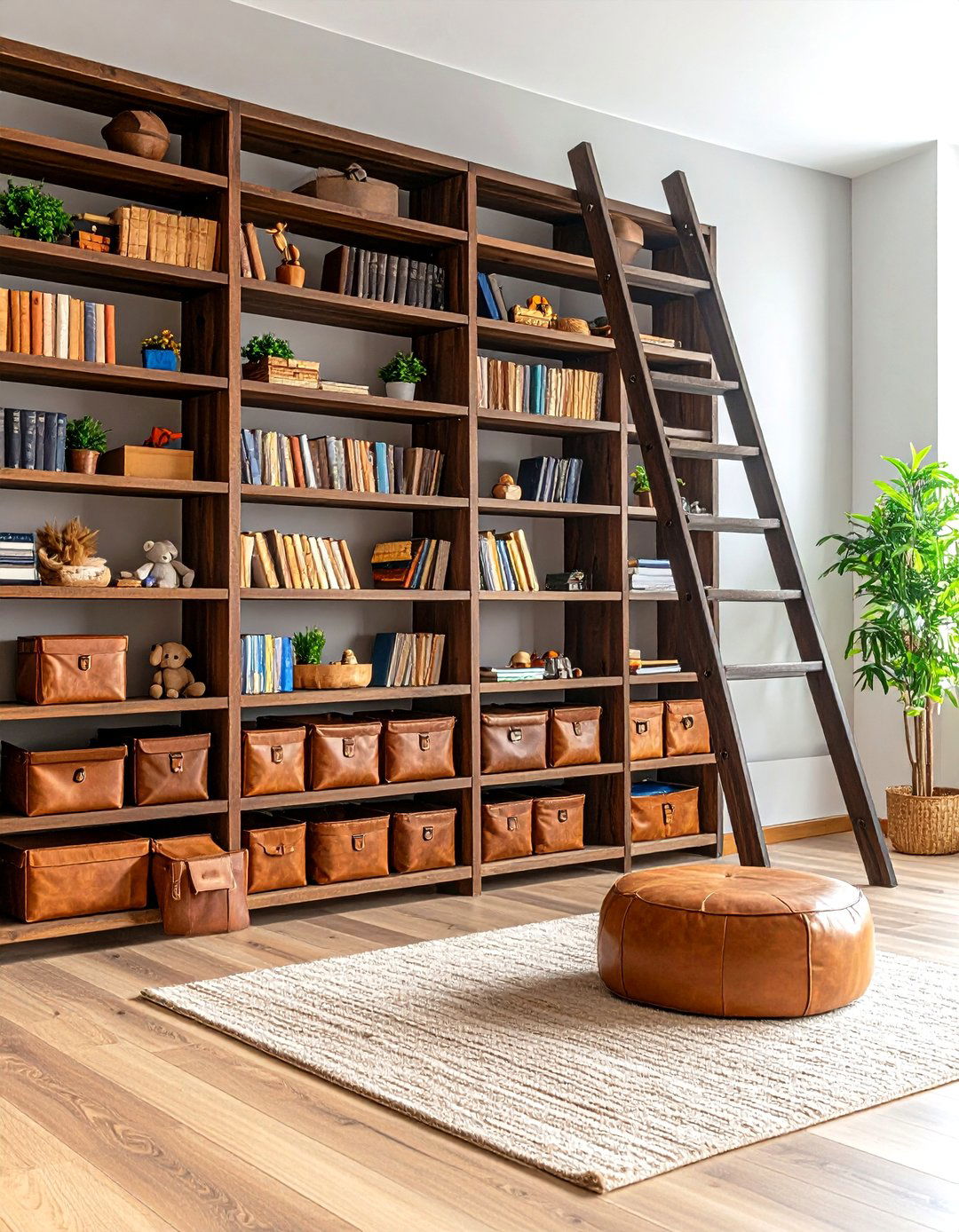 The Library Style Rolling Ladder - 30 living room toy storage ideas