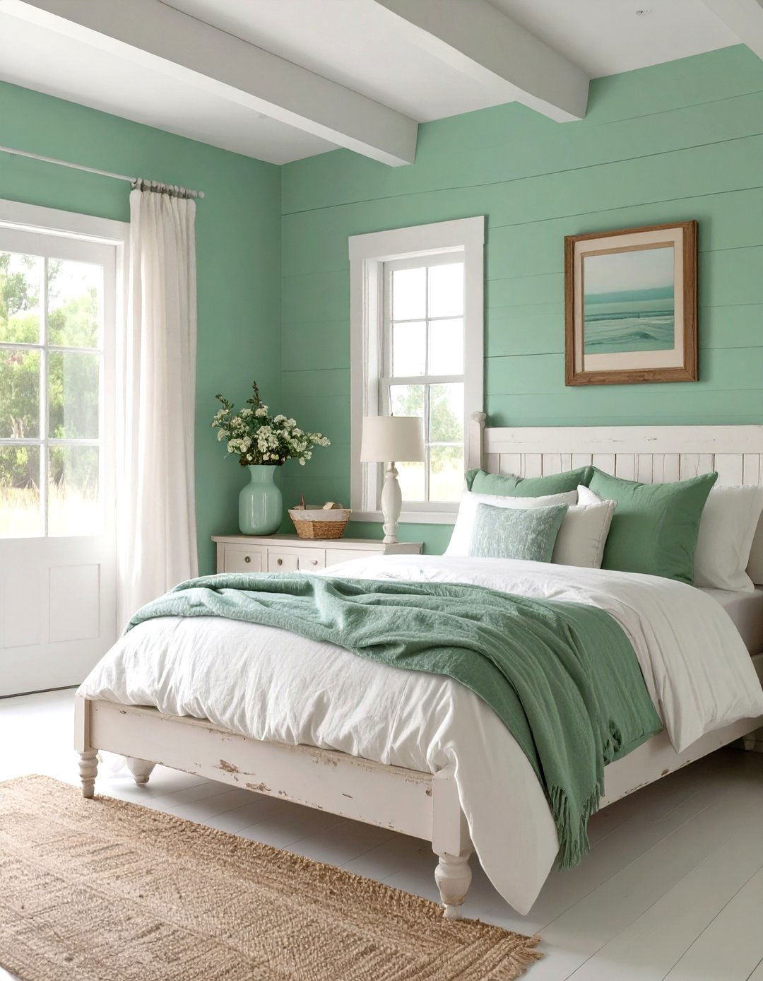 The Light Green Coastal Cottage Bedroom - 30 green interior design ideas