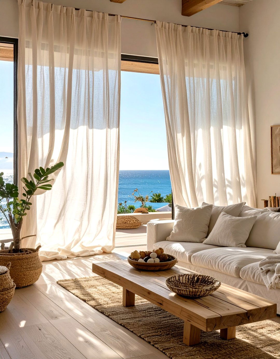 The Light and Airy Curtains Living Room - 30 modern coastal living room ideas