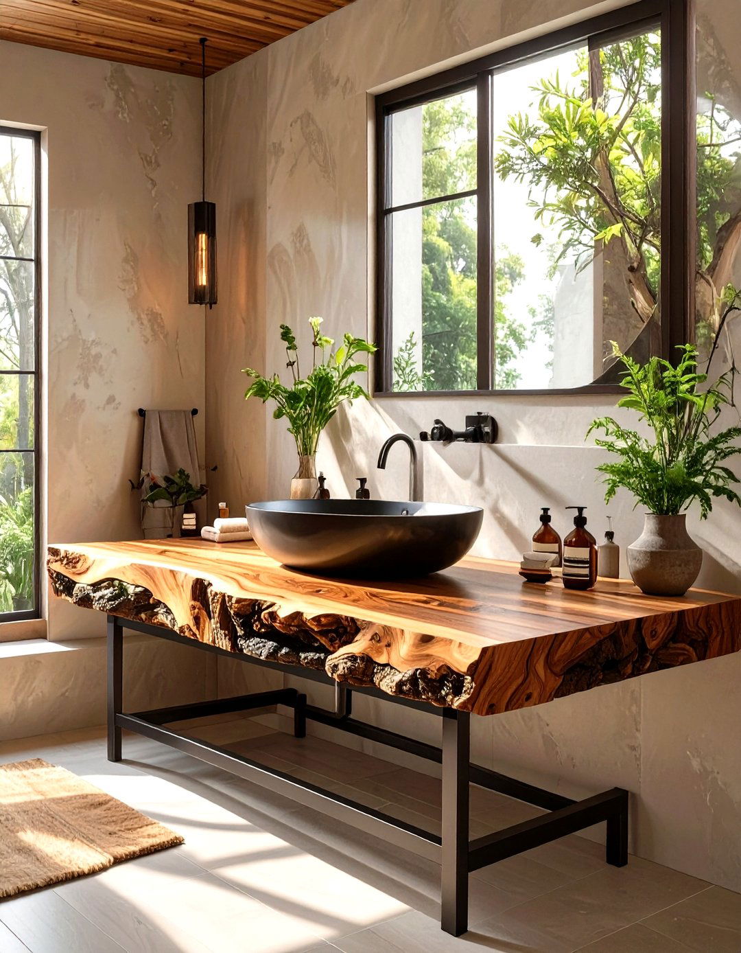 The Live Edge Counter Bathroom - 30 modern rustic bathroom ideas