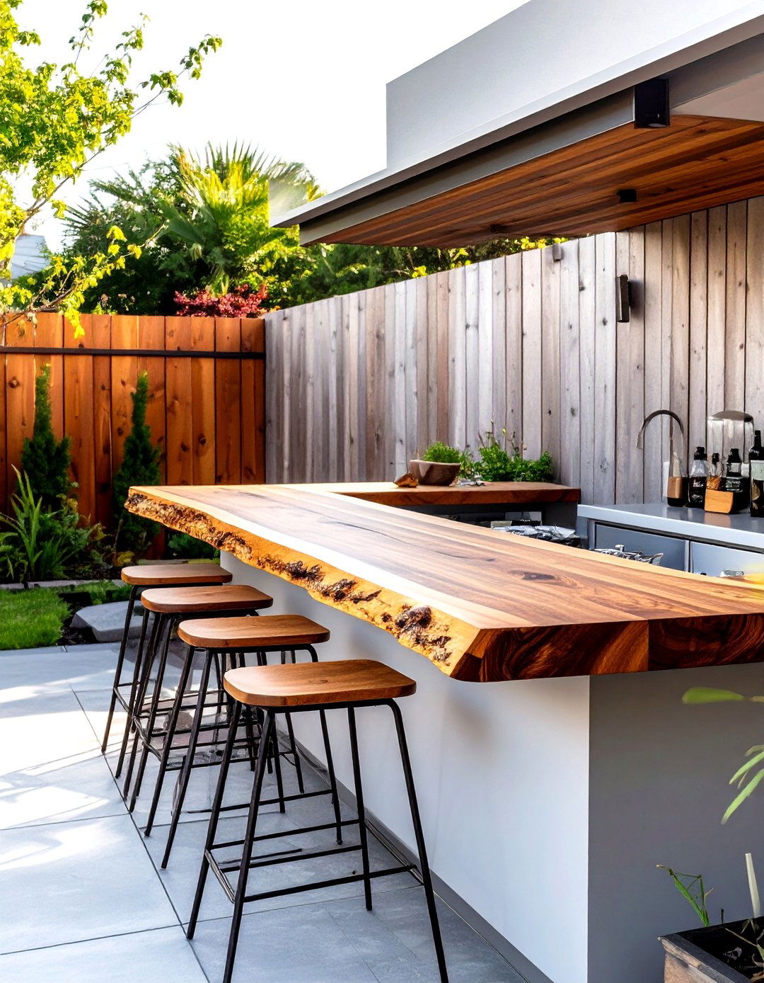 The Live Edge Floating Bar Ledge - 30 outdoor bar ideas