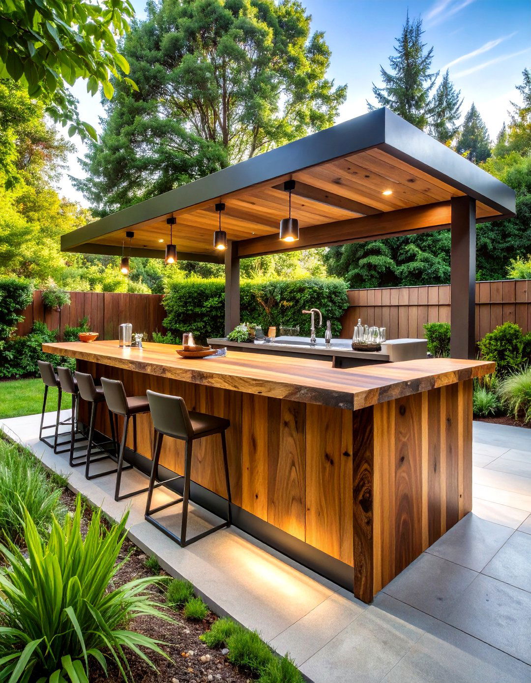 The Live Edge Wood Slab Bar - 30 backyard bar ideas