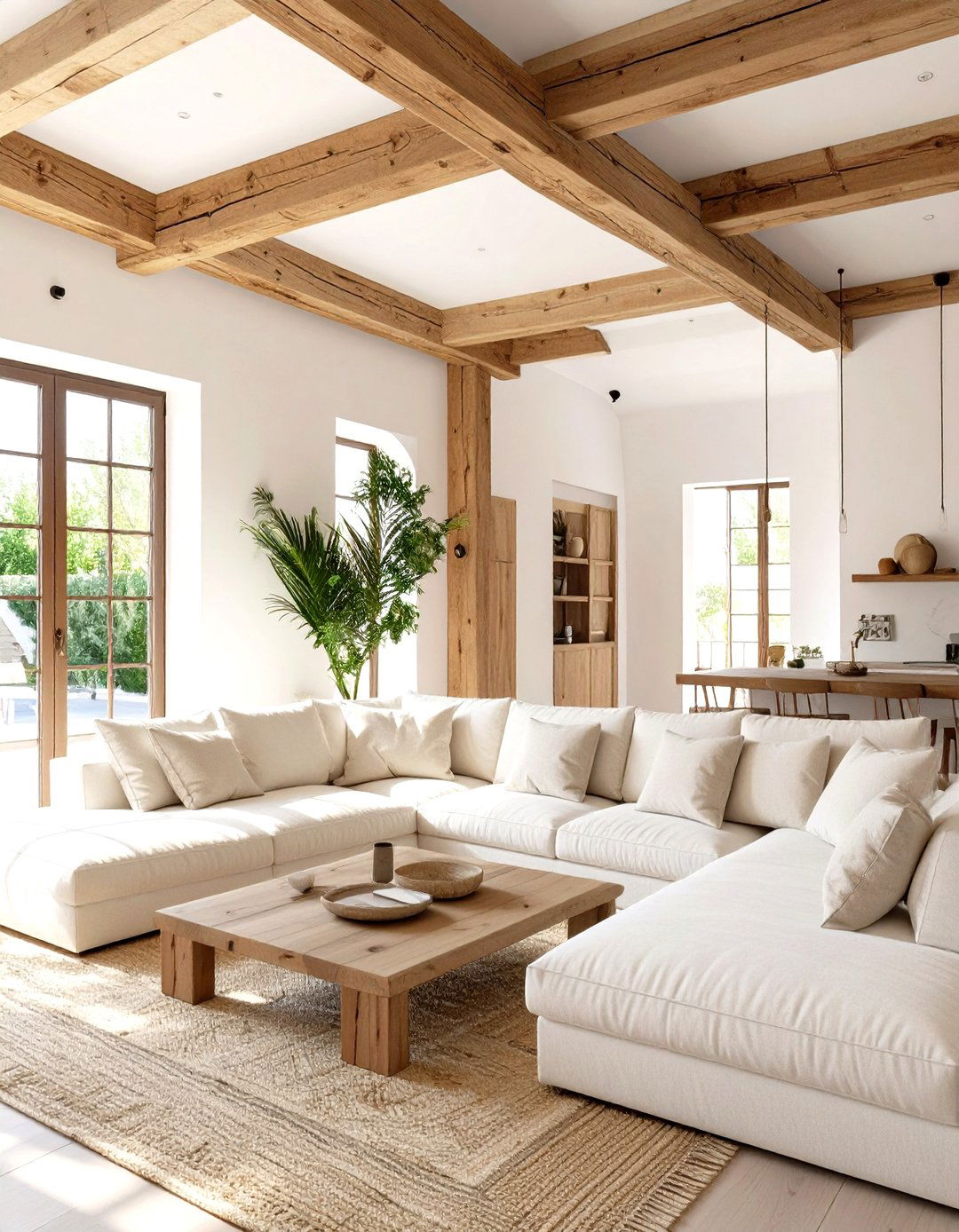 The Living Room with Exposed Wooden Beams - 30 modern mediterranean interior design ideas