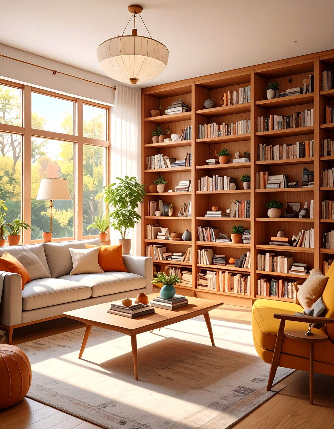 The Living Room with a Built In Bookcase - 30 mid century modern living room ideas