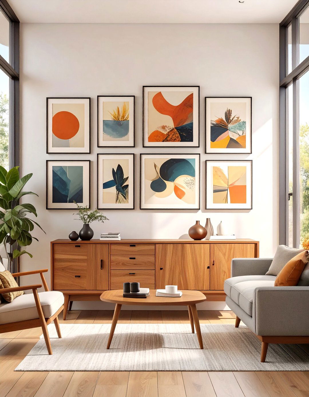 The Living Room with a Gallery Wall - 30 mid century modern living room ideas
