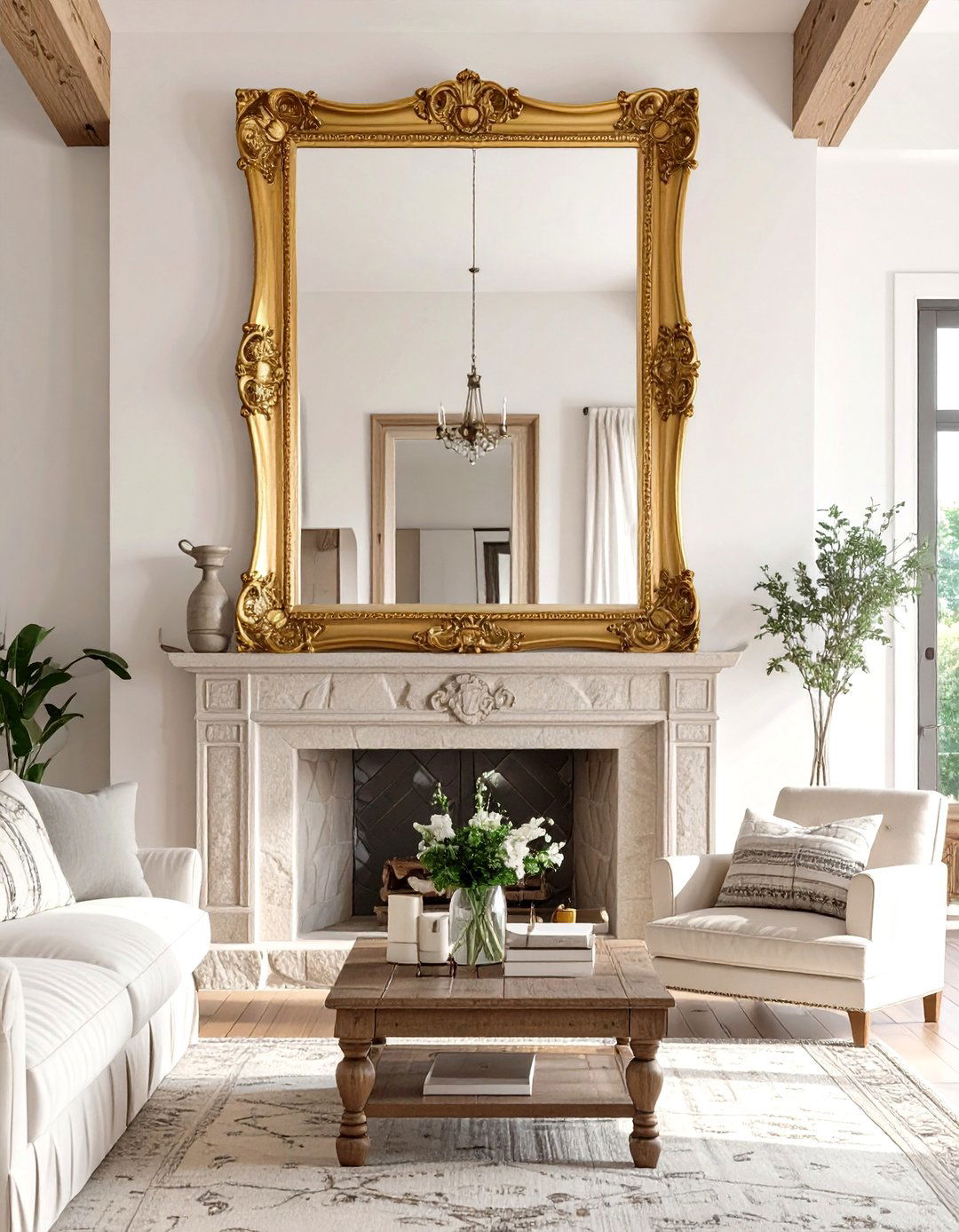 The Living Room with a Gilded Mirror - 30 french country interior design ideas