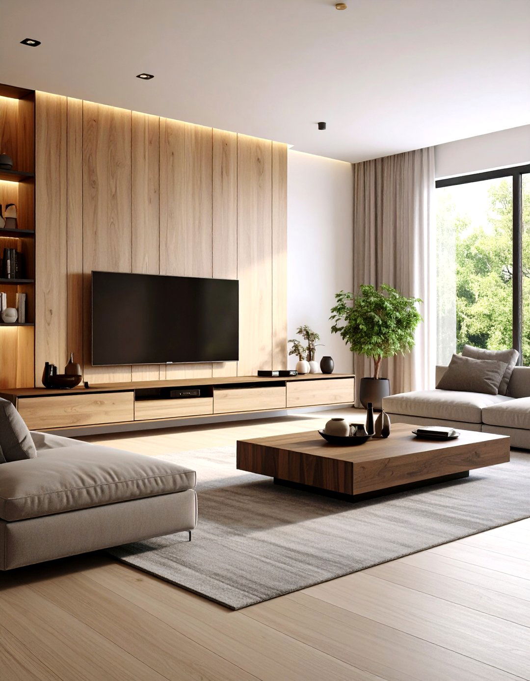 The Living Room with a Low Profile Floating TV Stand - 30 living room ideas with tv