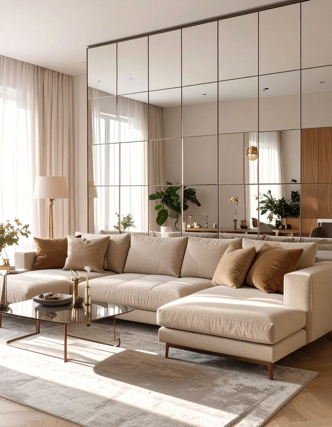 The Living Room with a Mirrored Wall - 30 mid century modern living room ideas