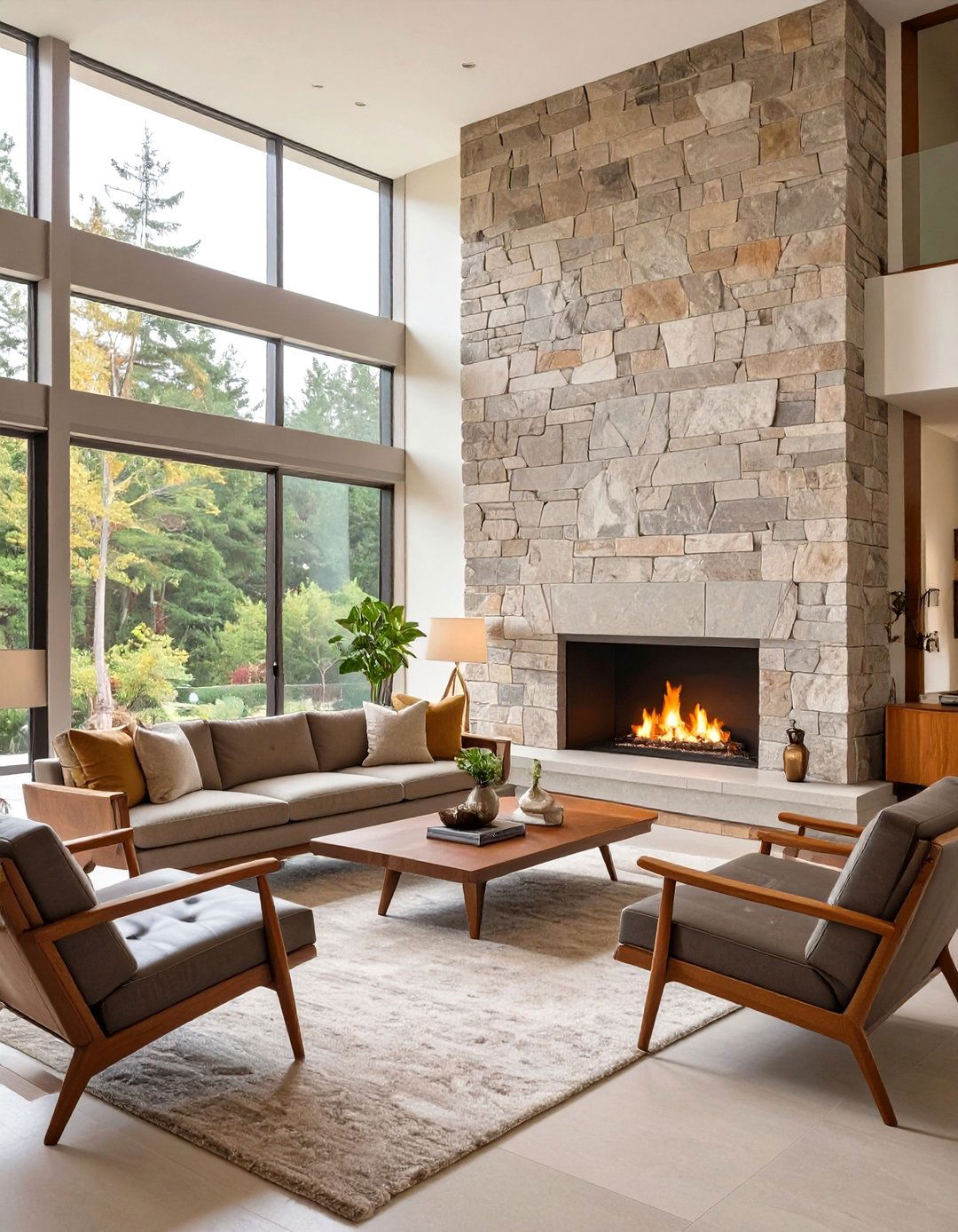 The Living Room with a Statement Fireplace - 30 mid century modern living room ideas