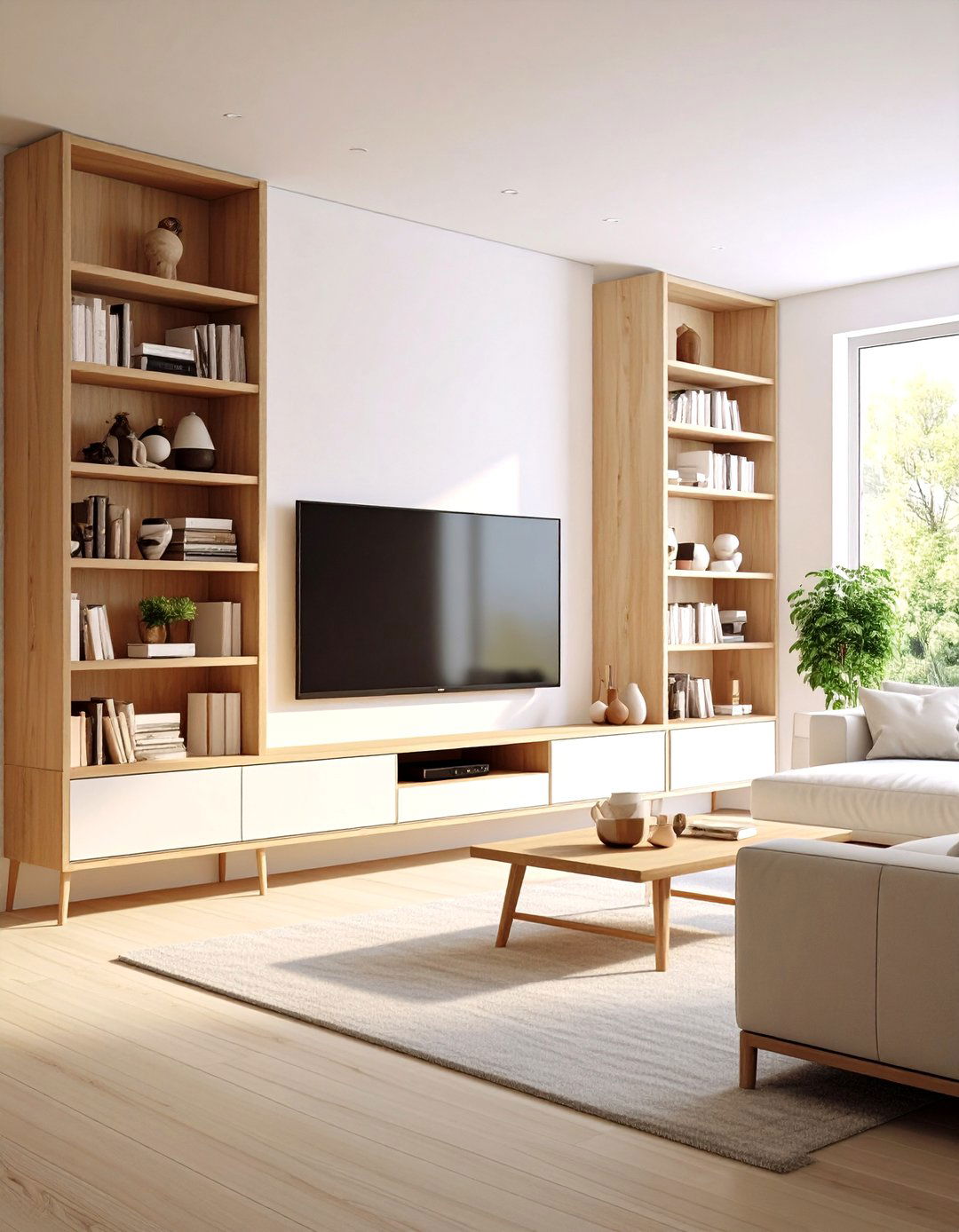 The Living Room with a TV Flanked by Tall Shelving - 30 living room ideas with tv