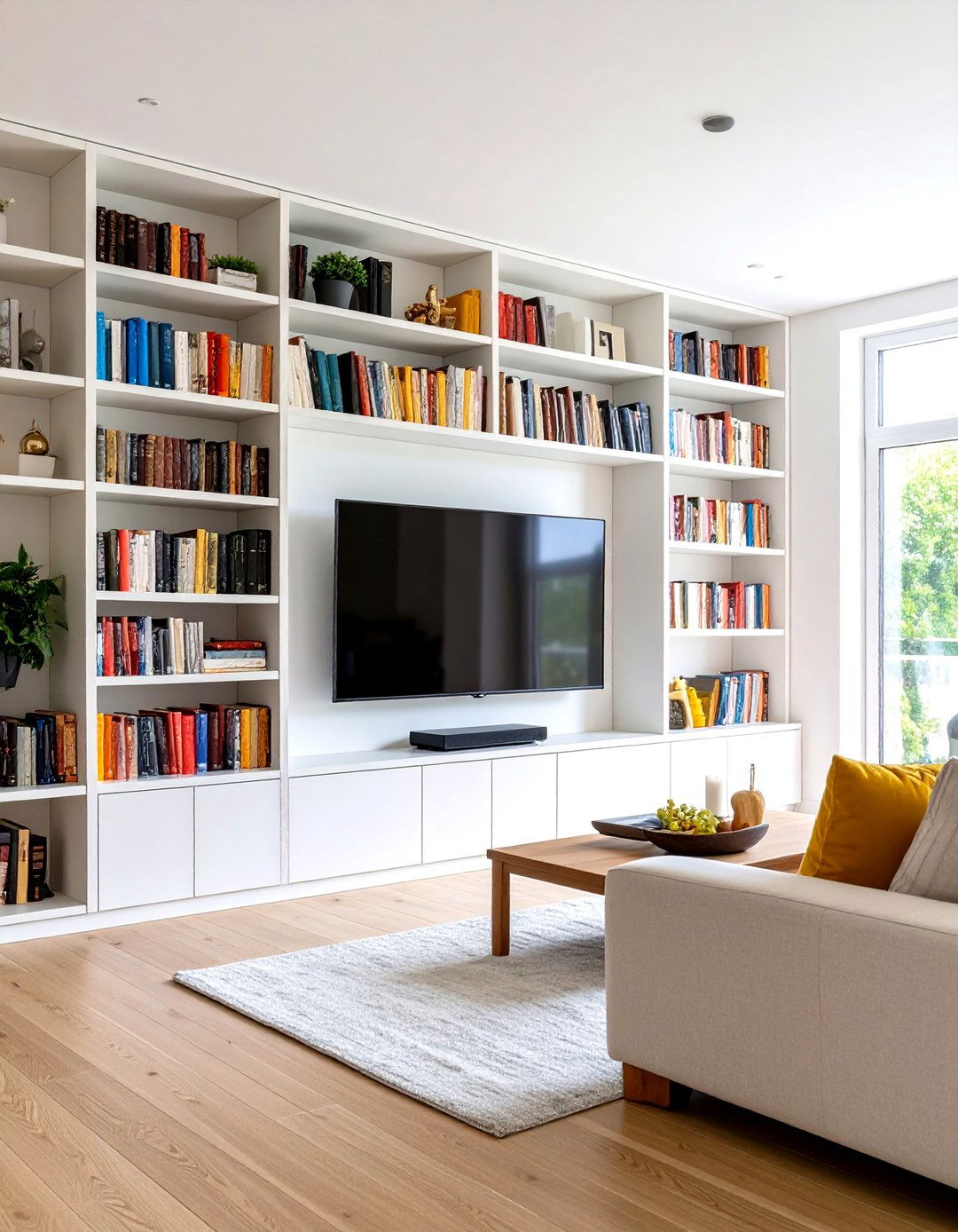 The Living Room with a TV and Bookshelf Combination - 30 living room ideas with tv