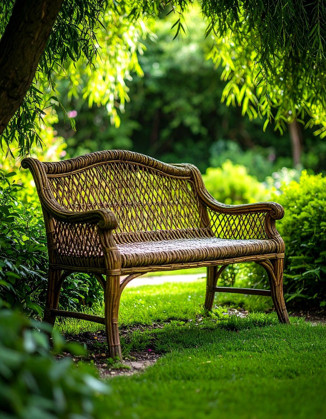 The Living Woven Willow Garden Bench - 30 garden bench ideas