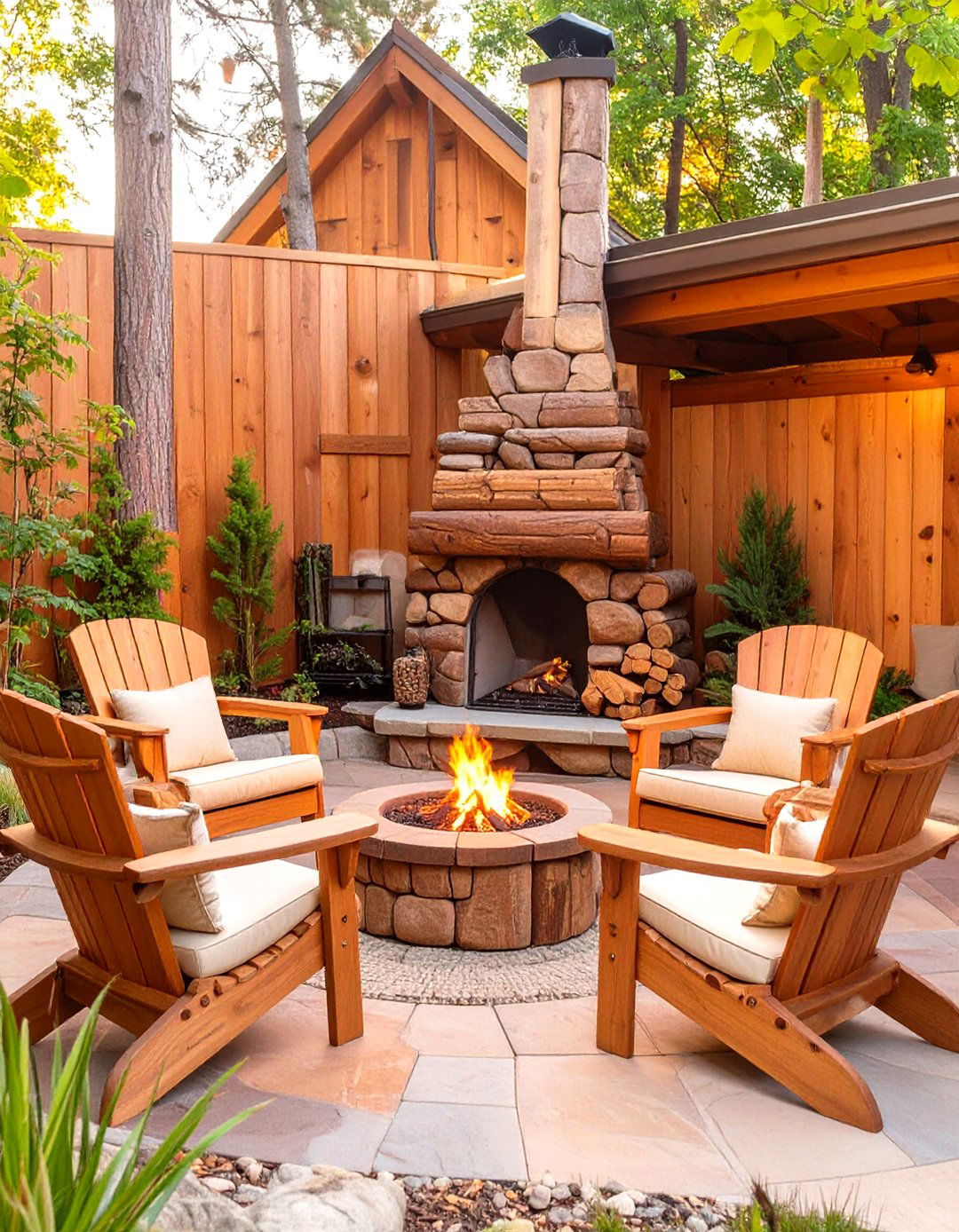 The Log Cabin Inspired Fire Pit Corner - 30 country backyard rustic fire pit ideas
