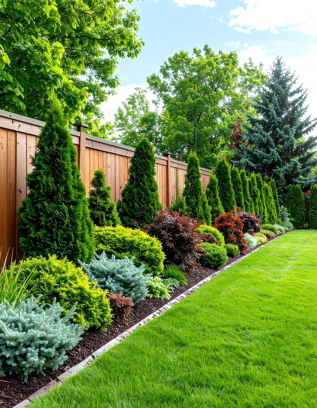 The Low Maintenance Evergreen Border - 30 fence line landscaping ideas
