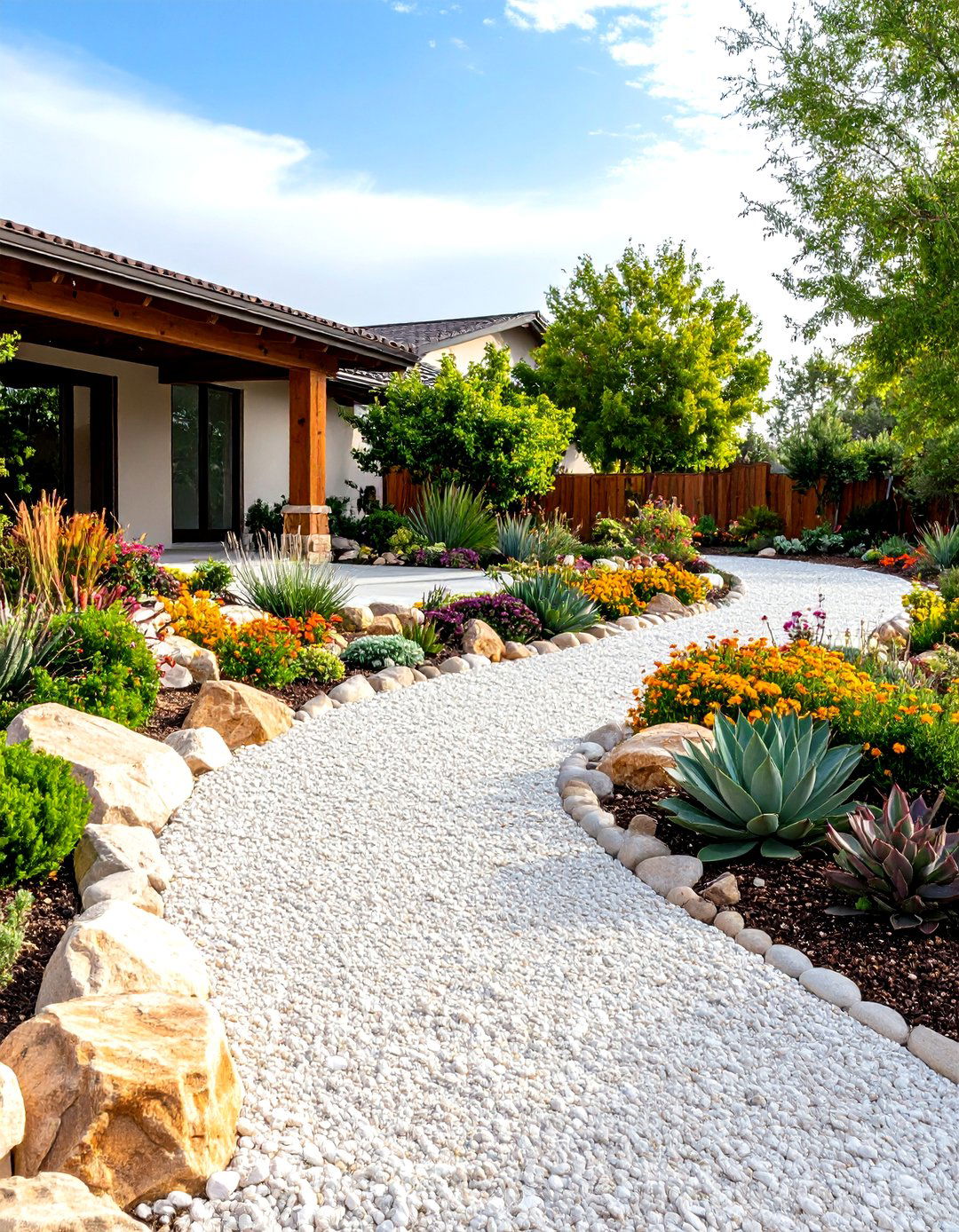The Low Maintenance Rock Garden Driveway - 30 driveway landscaping ideas