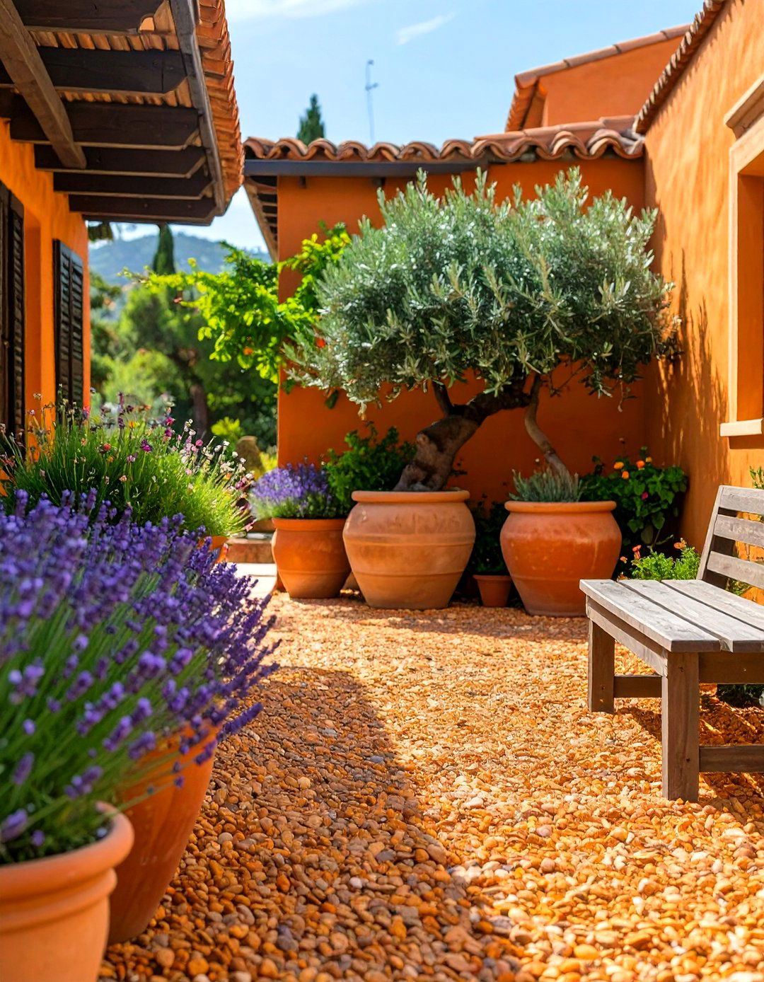 The Low Water Mediterranean Courtyard - 30 low maintenance front yard landscaping ideas with rocks and mulch