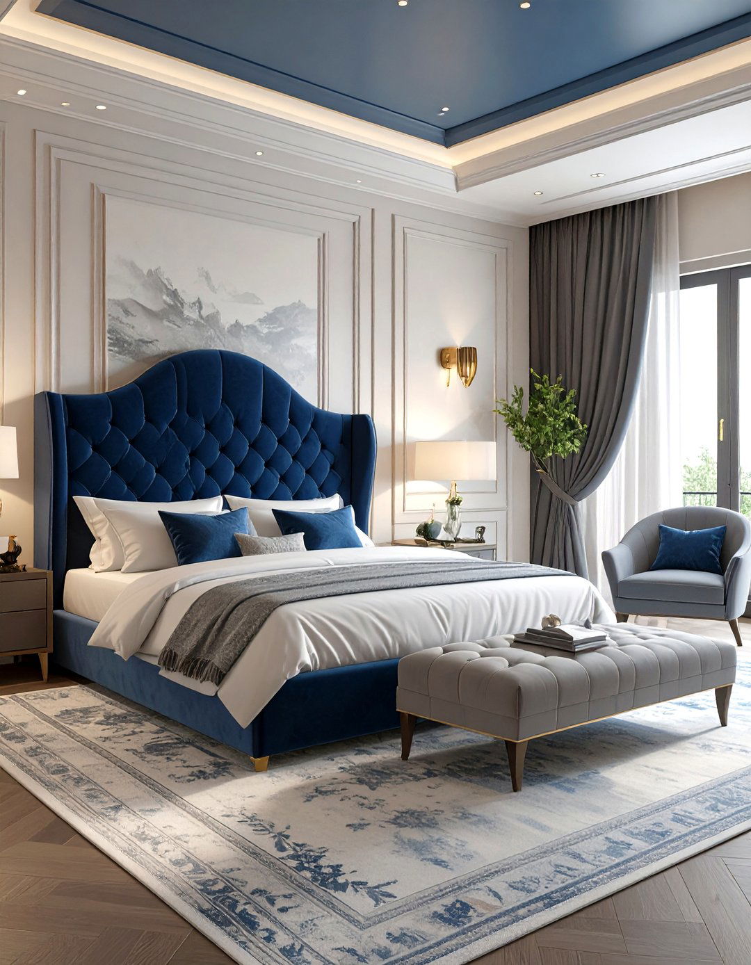 The Luxury Hotel Inspired Bedroom - 30 navy blue and grey bedroom ideas