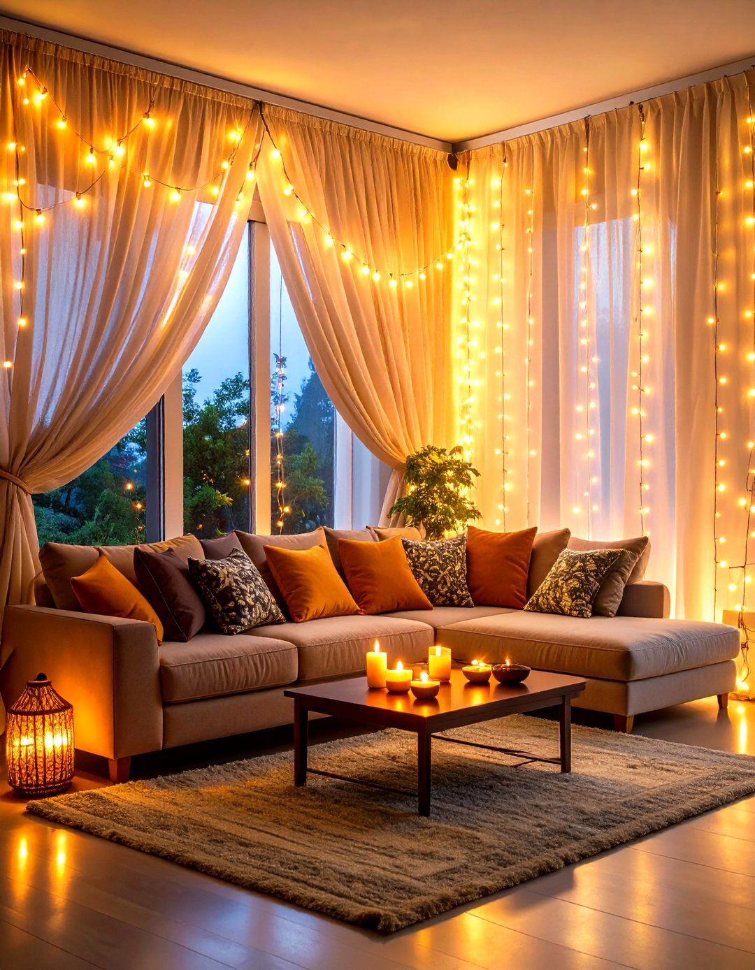 The Magic of Fairy Light Curtains - 30 diwali decoration ideas for living room