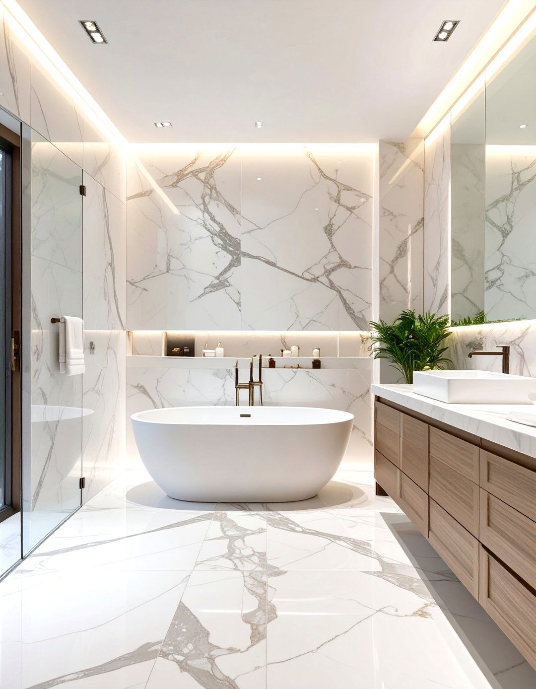 The Marble Clad Master Bathroom - 30 luxury modern luxury master bathroom ideas
